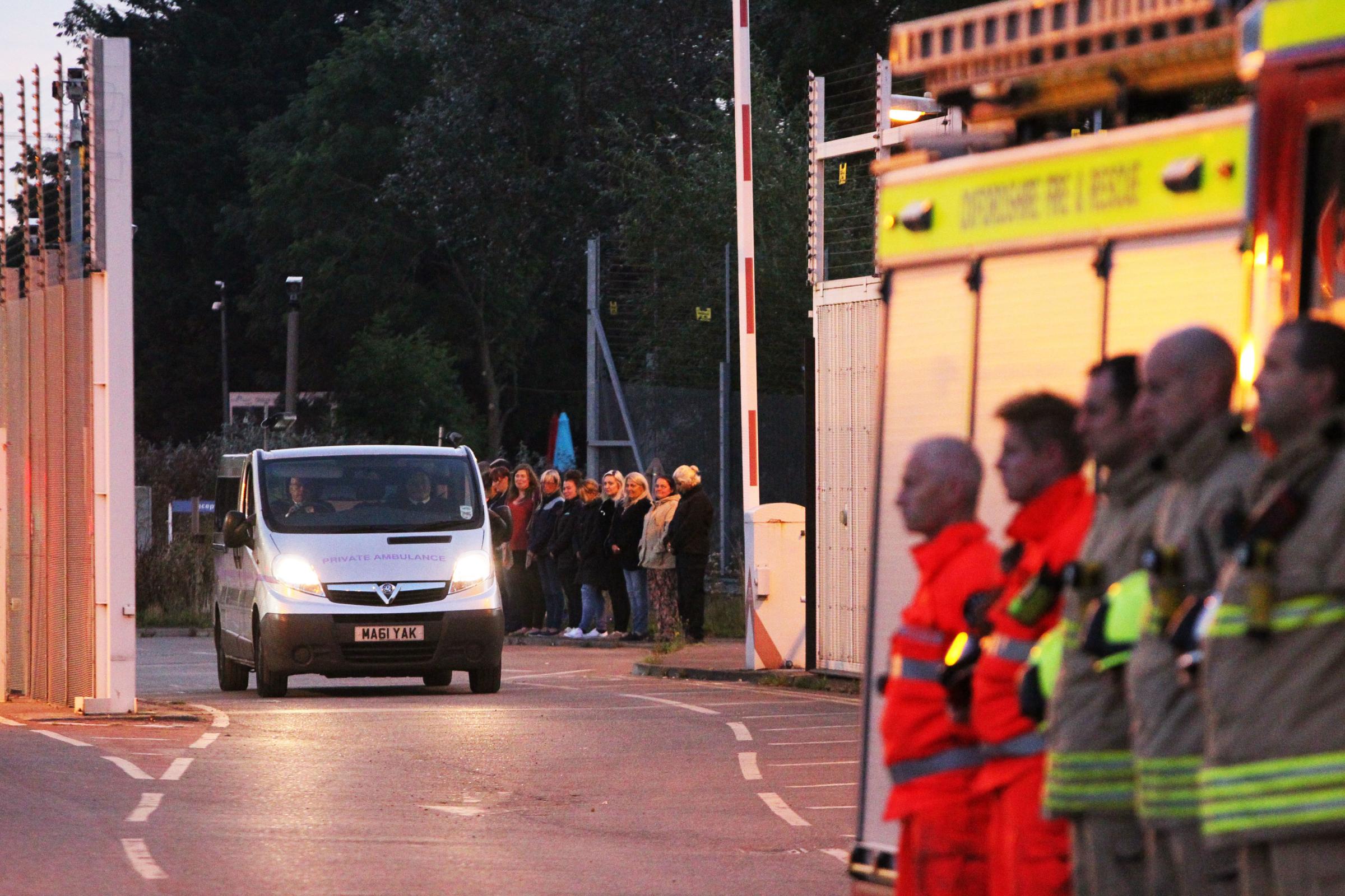 Guard of honour as Mr Cresswells body leaves the Didcot power station site in September 2016 Picture: ED NIX